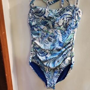 Ralph Laren Blue Paisley One-Piece Swimsuit